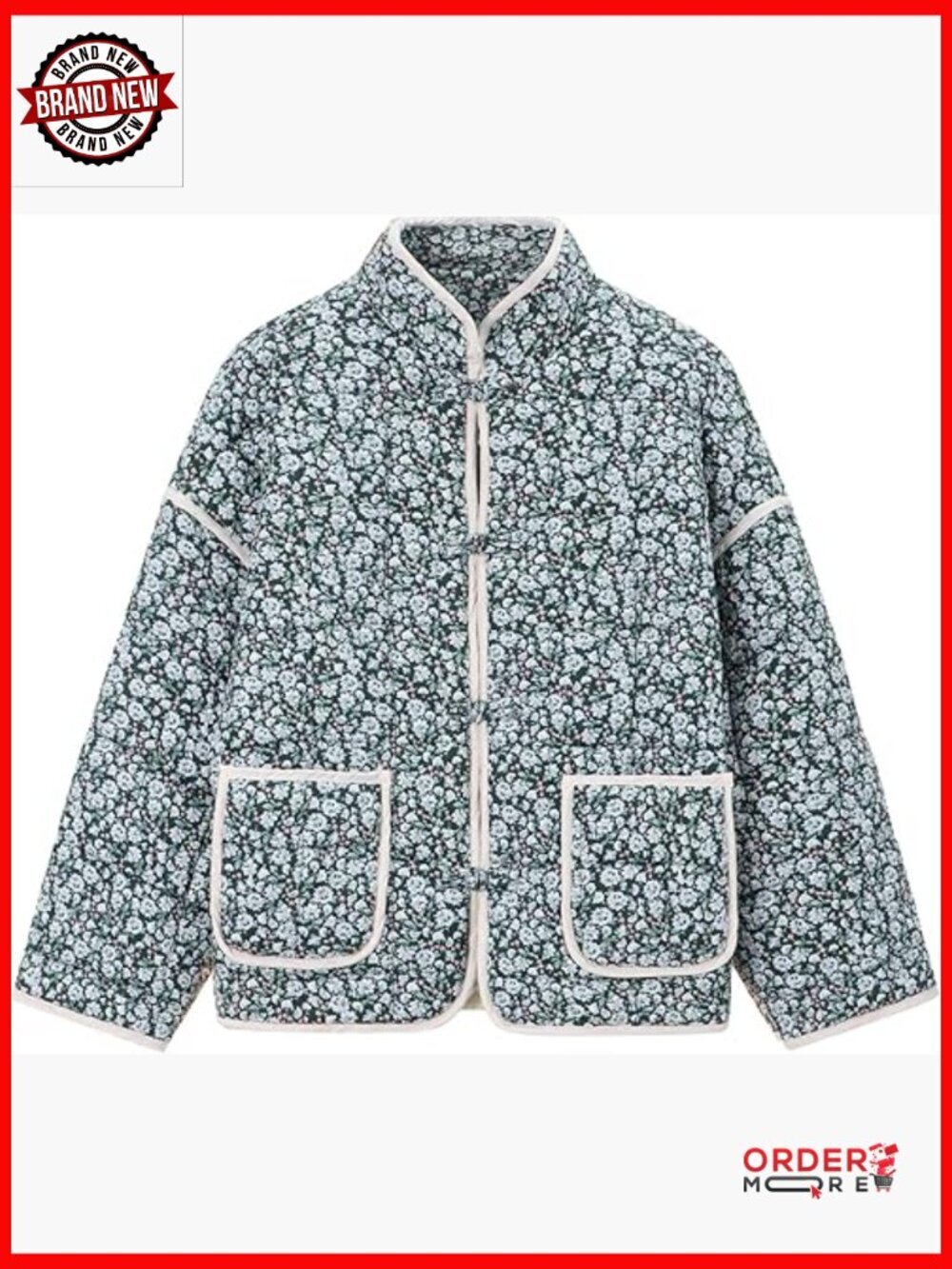 Cropped Quilted Puffer Jacket Floral Print Lightweight Winter Coat